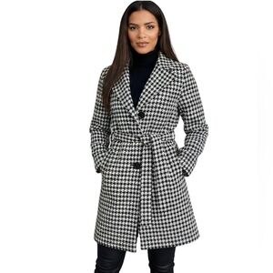 Joujou Black & White Houndstooth Belted Wool-Blend Coat. Size Small. GUC.